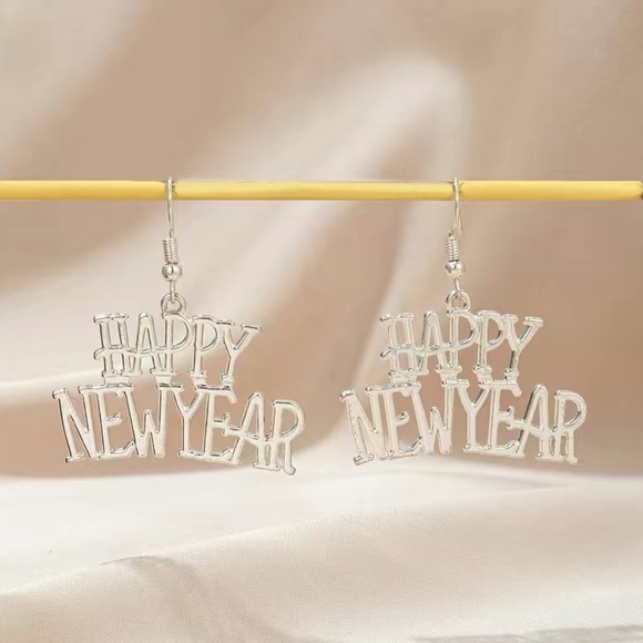 Silver Happy New Year Earrings - Picture 3 of 6